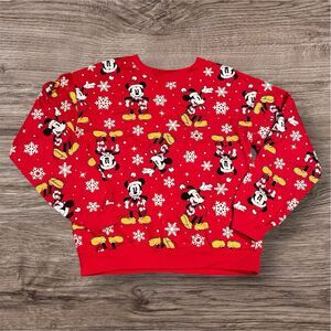 Disney‎ Mickey Mouse Christmas Sweater Red Snowflakes Holiday Festive Women’s M